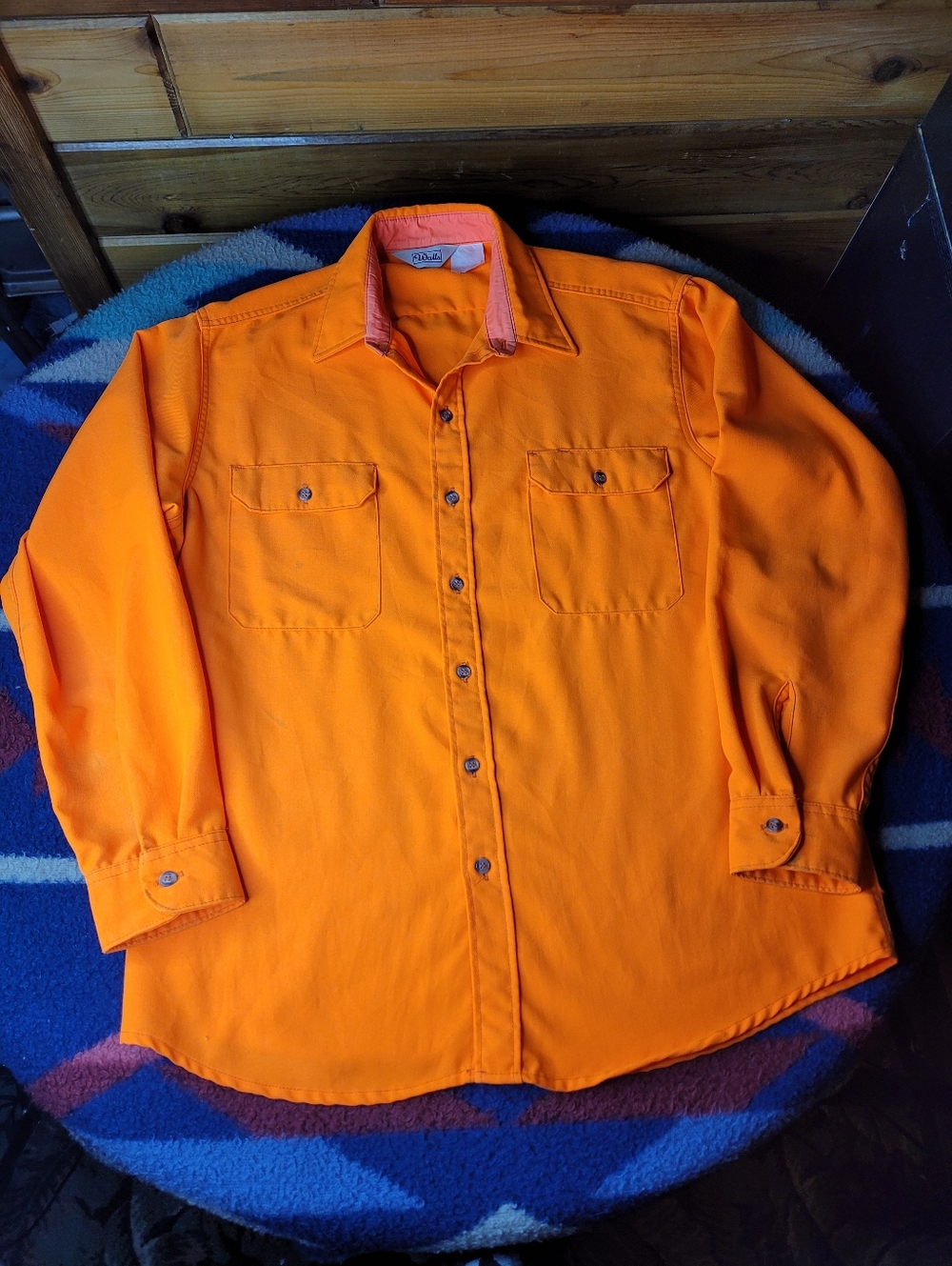 Vintage Walls Blaze Orange Shirt Mens Large Long Sleeve Button Up Utility Stains
